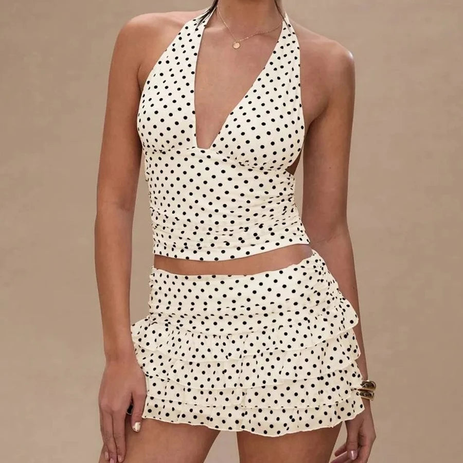 Schickes Damen-Sommer-Zweiteiler-Set mit Neckholder-Top und Minirock