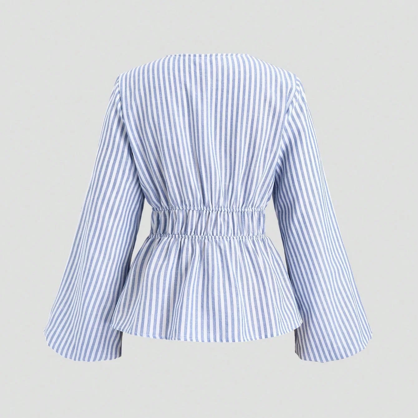 Striped Tie Bow Puff Sleeve Shirt