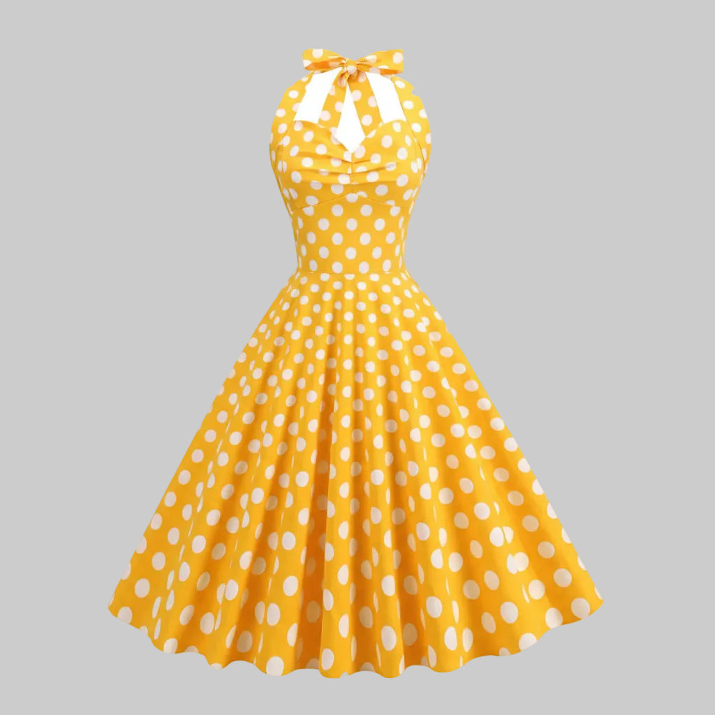 Elegantes Kleid mit hohem Bund und Polka-Dots für zeitlosen femininen Stil