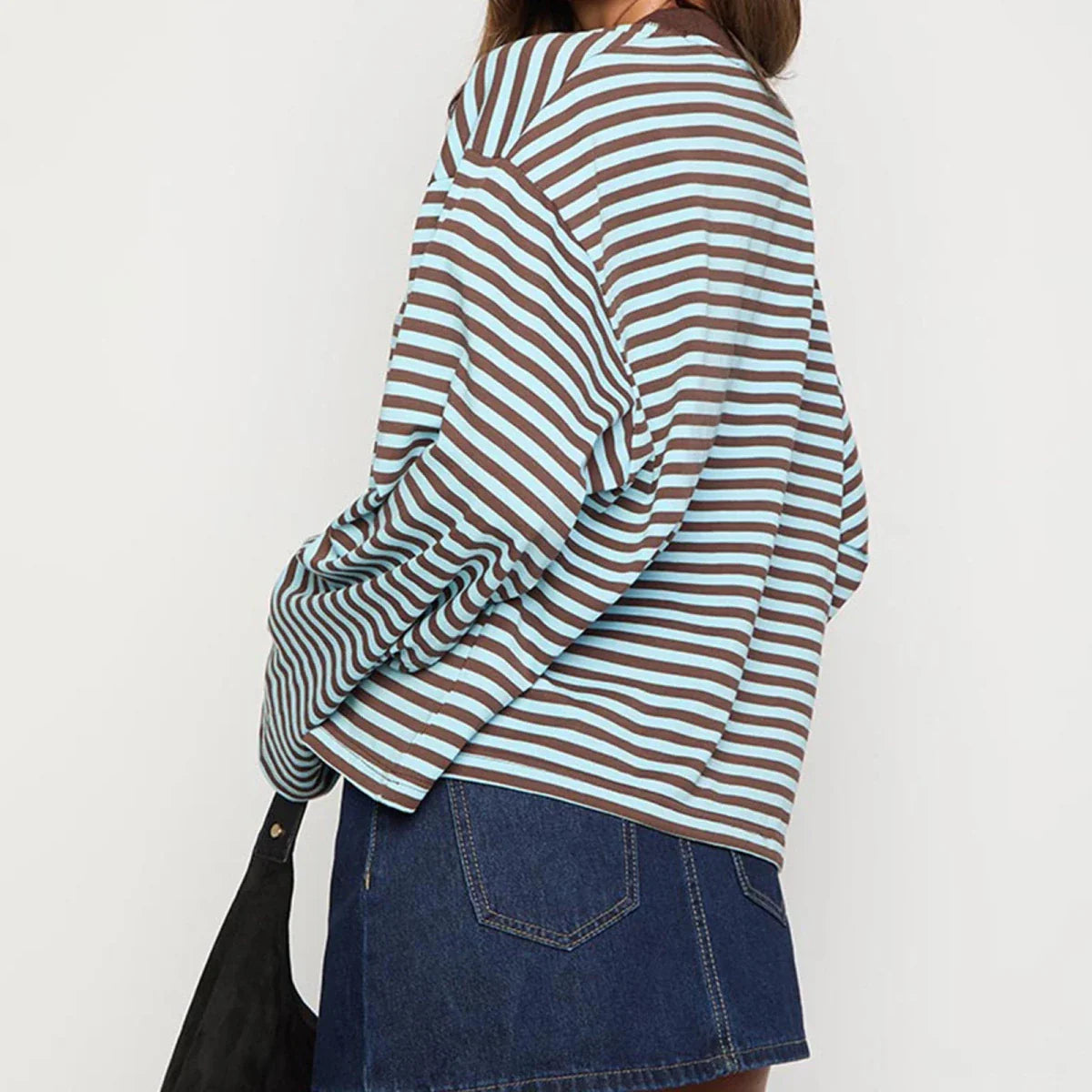Oversized Striped Drop Shoulder Long Sleeve Top