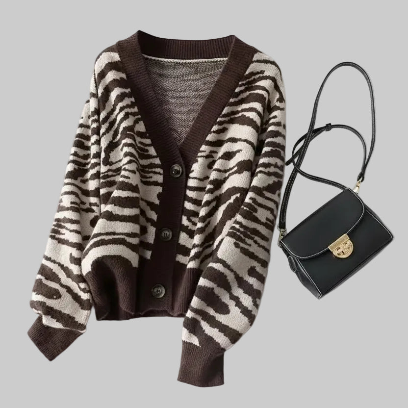 Moderner Strickcardigan mit Knopfleiste und Zebramuster