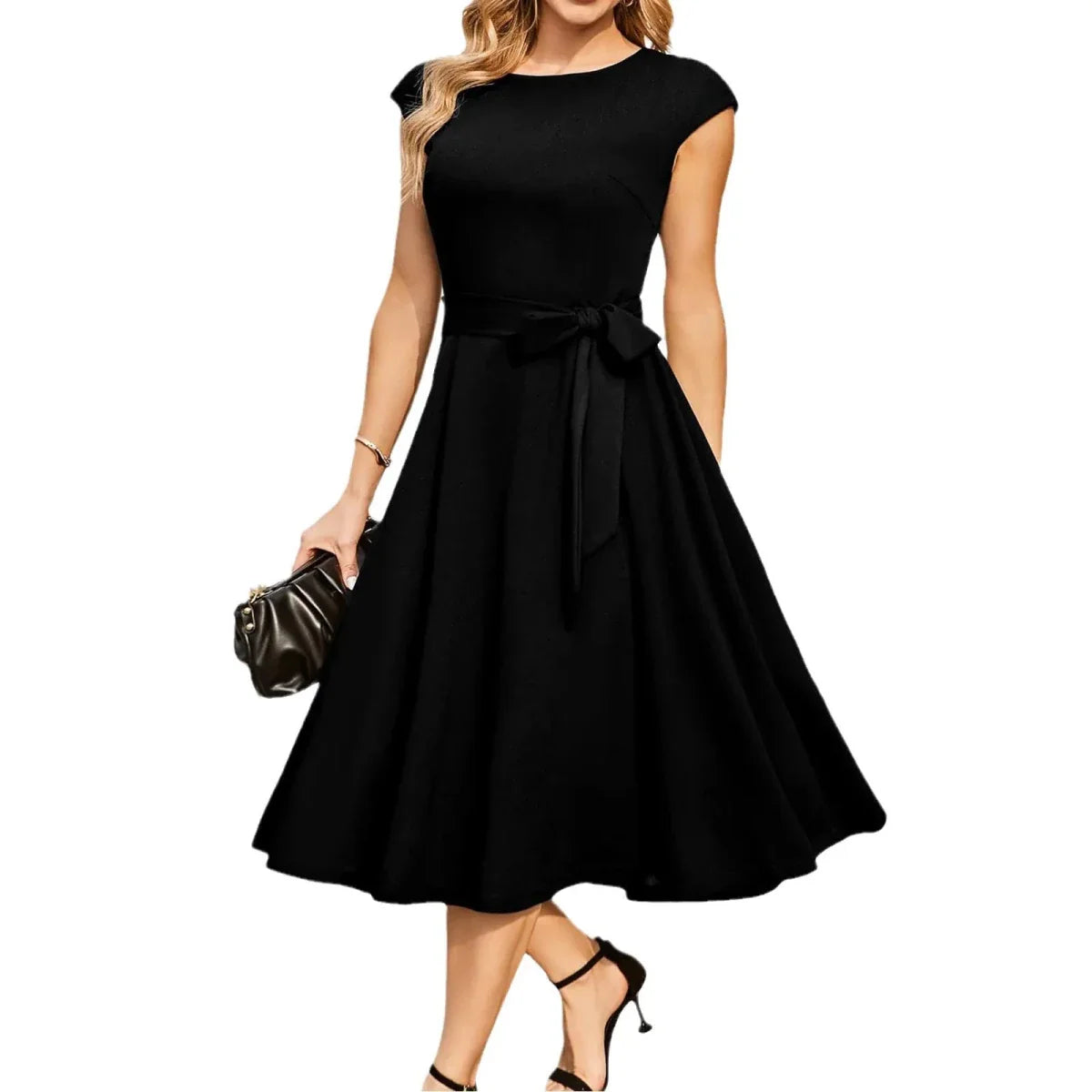 Women Elegant Sleeveless Tie Waist Cocktail Dress