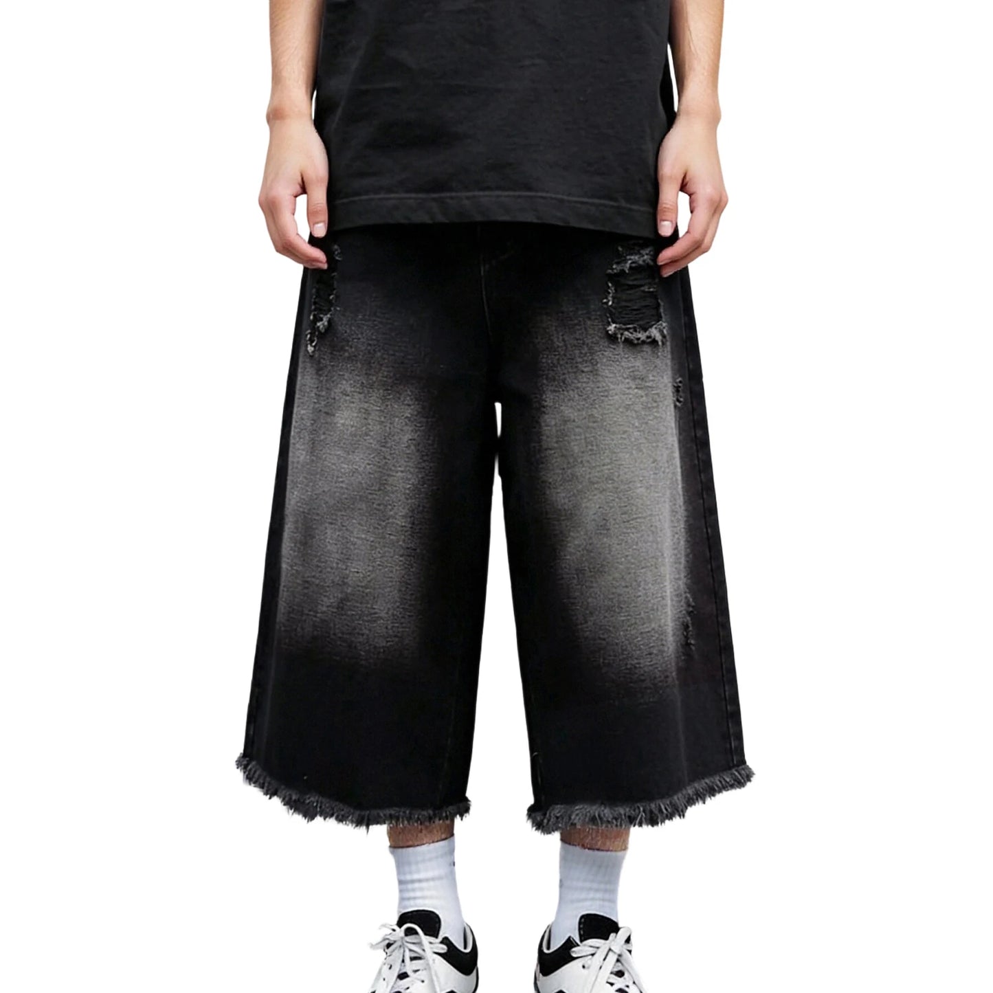 Cropped Washed Distressed Baggy Jorts