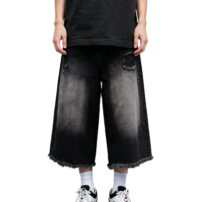 Cropped Washed Distressed Baggy Jorts