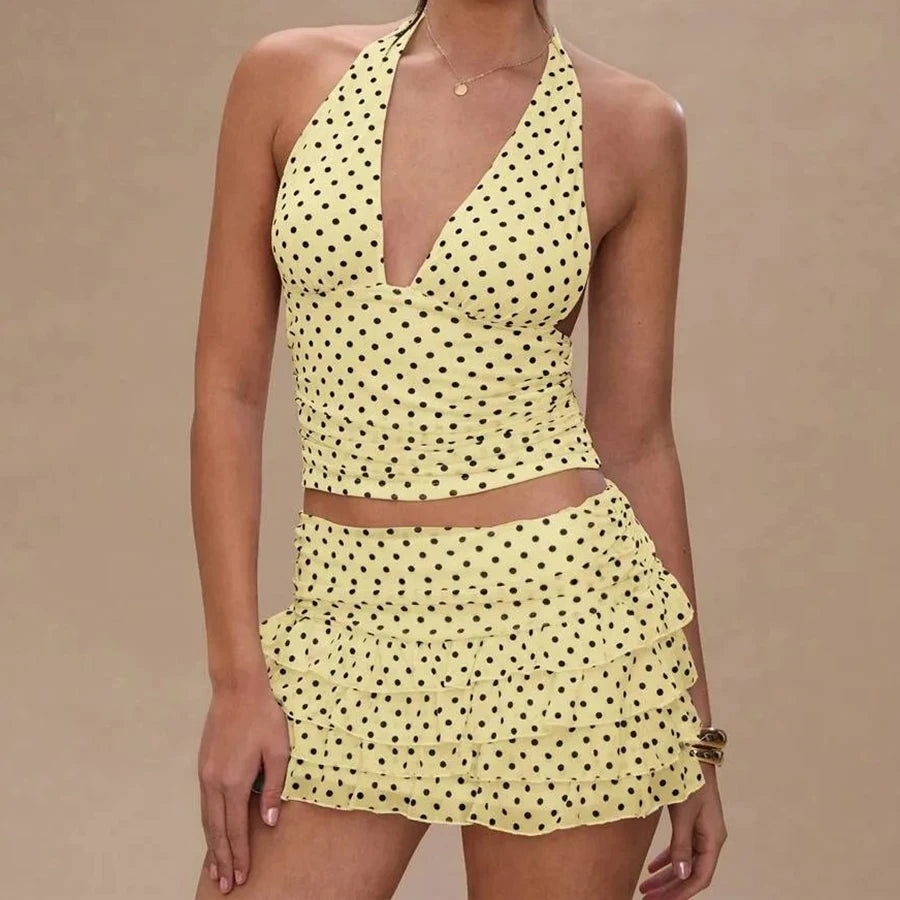Schickes Damen-Sommer-Zweiteiler-Set mit Neckholder-Top und Minirock