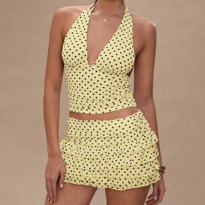 Schickes Damen-Sommer-Zweiteiler-Set mit Neckholder-Top und Minirock