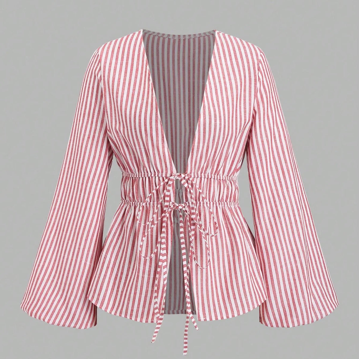 Gestreifte Bluse mit Schleifenband und Puffärmeln