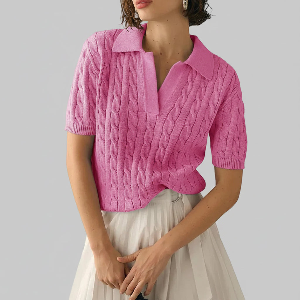 Eleganter Kurzarm-Pullover mit einfarbigem Strickmuster
