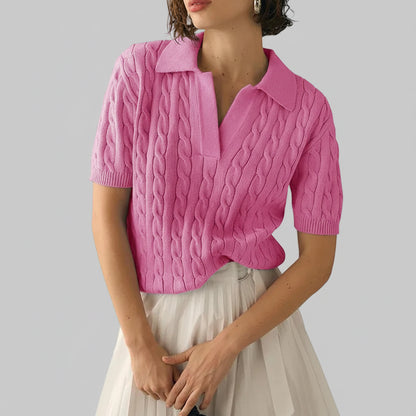 Sophisticated Short Sleeve Sweater with Solid Color Knit Design