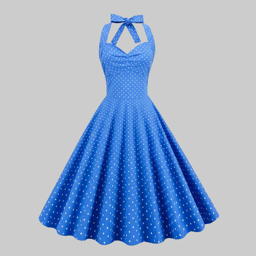 Elegantes Kleid mit hohem Bund und Polka-Dots für zeitlosen femininen Stil