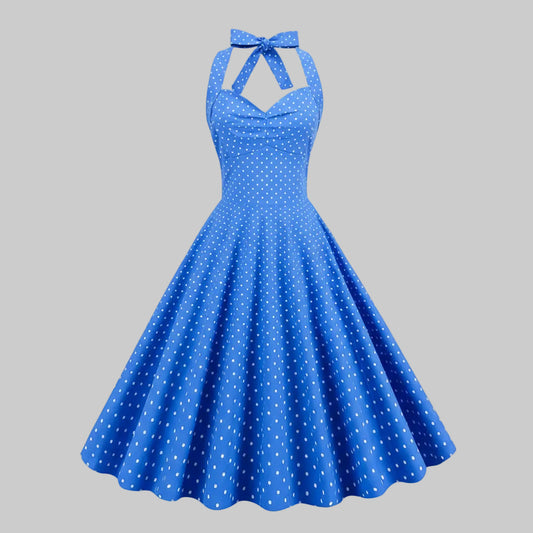 Sophisticated High Waist Polka Dot Dress for Timeless Feminine Style