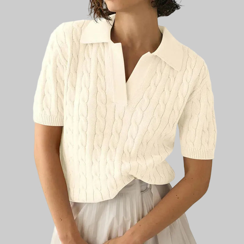 Eleganter Kurzarm-Pullover mit einfarbigem Strickmuster