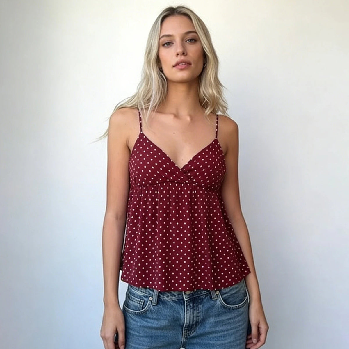 Elegantes gepunktetes Camisole mit sexy rückenfreiem Design