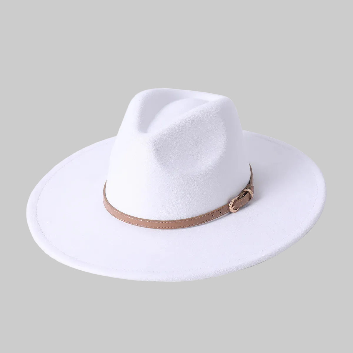 Chic Suede Wide-Brimmed Fedora Hat with Belt Accent