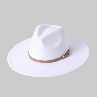 Chic Suede Wide-Brimmed Fedora Hat with Belt Accent