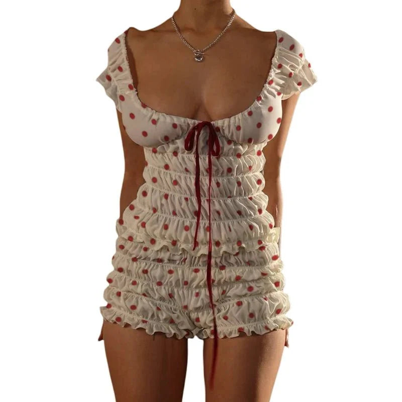 Polka Dot Ruffle Smocked Lounge Set
