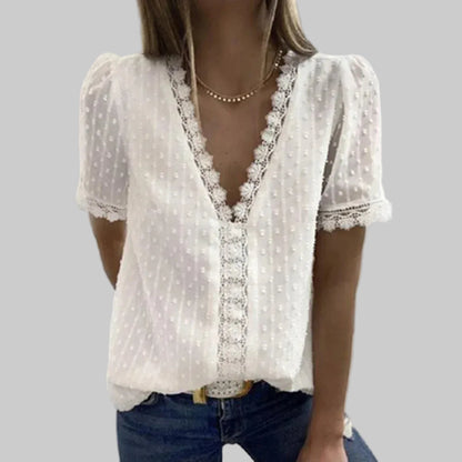 Elegant Lace Chiffon Short Sleeve Shirt for Office and Casual Looks