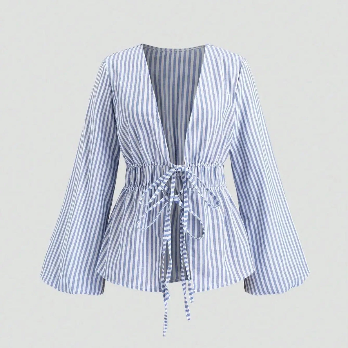 Gestreifte Bluse mit Schleifenband und Puffärmeln