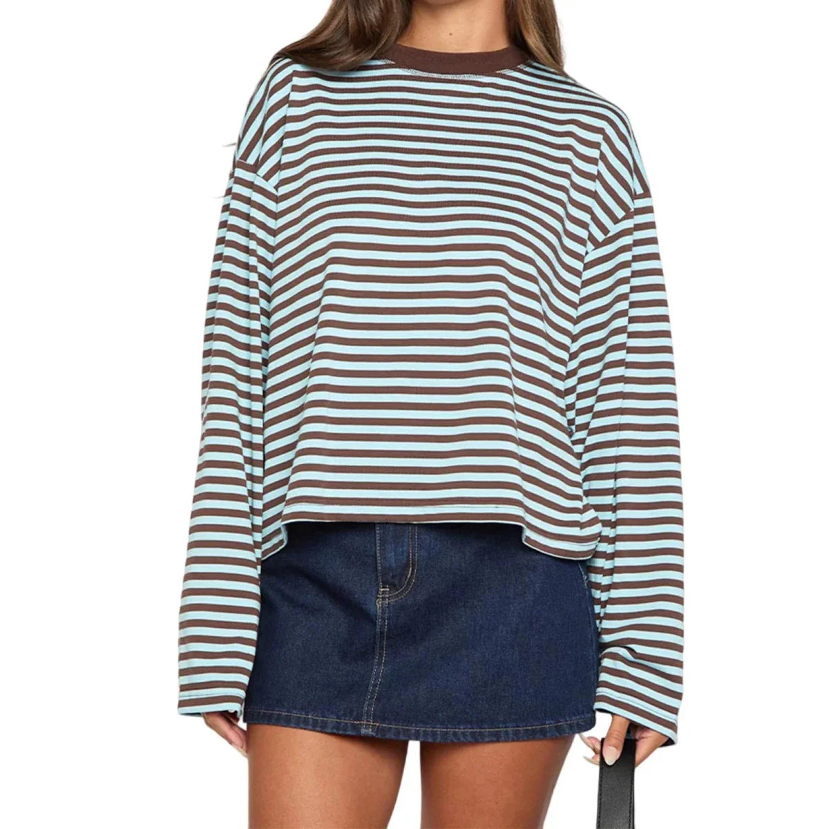 Oversized Striped Drop Shoulder Long Sleeve Top