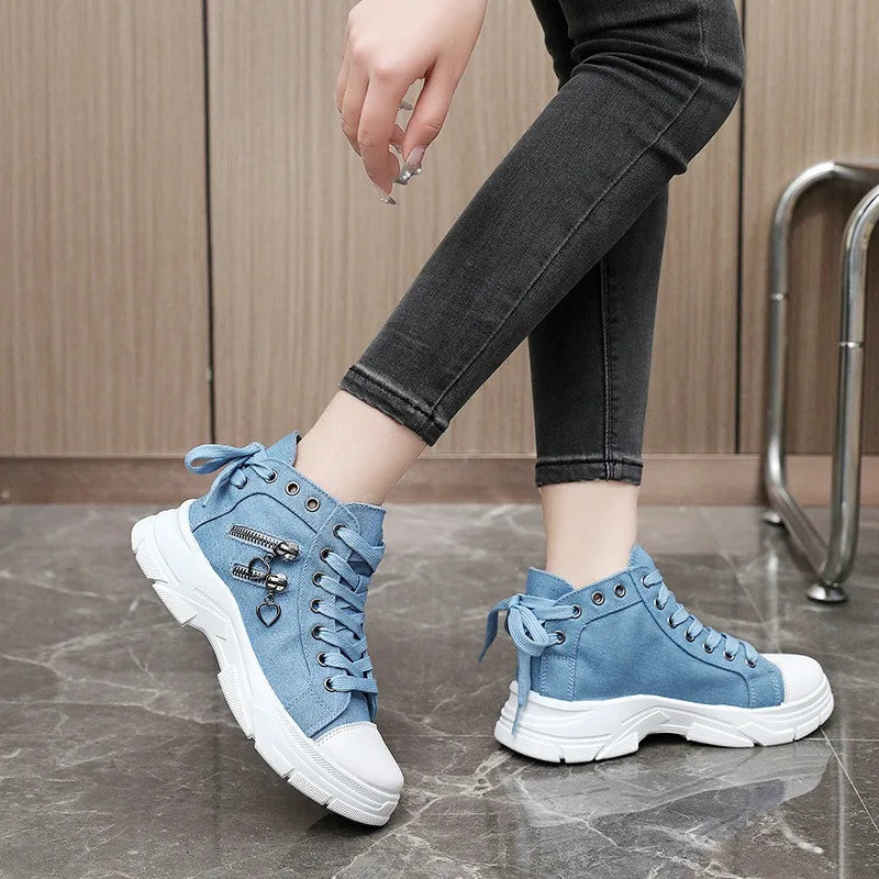 Hohe Plateau Denim Sneaker