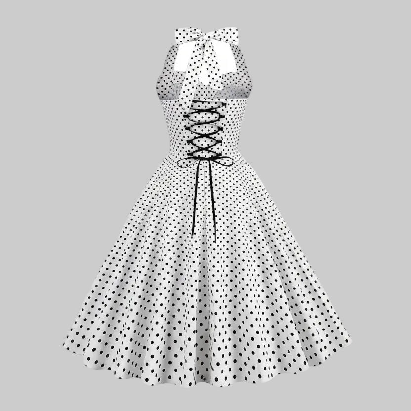 Elegantes Kleid mit hohem Bund und Polka-Dots für zeitlosen femininen Stil