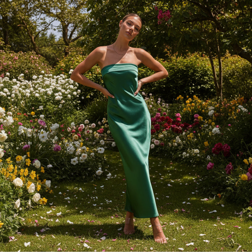Elegantes Rückenfreies Strickkleid mit Ärmellosem Bandeau-Design