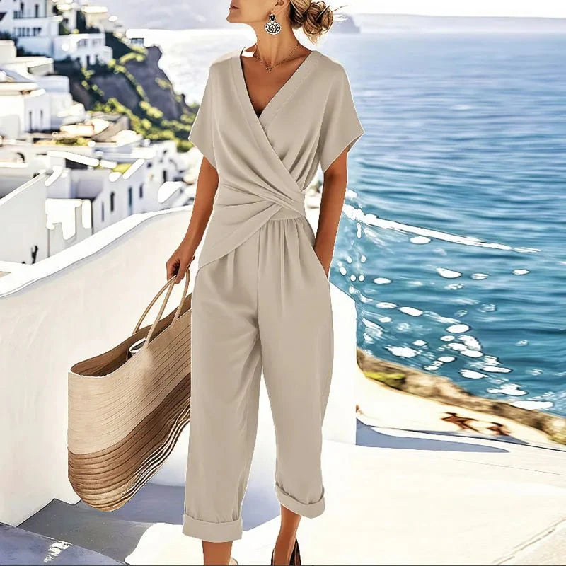 Women Elegant Two Piece Set Wrap Top Tailored Pants Outfit