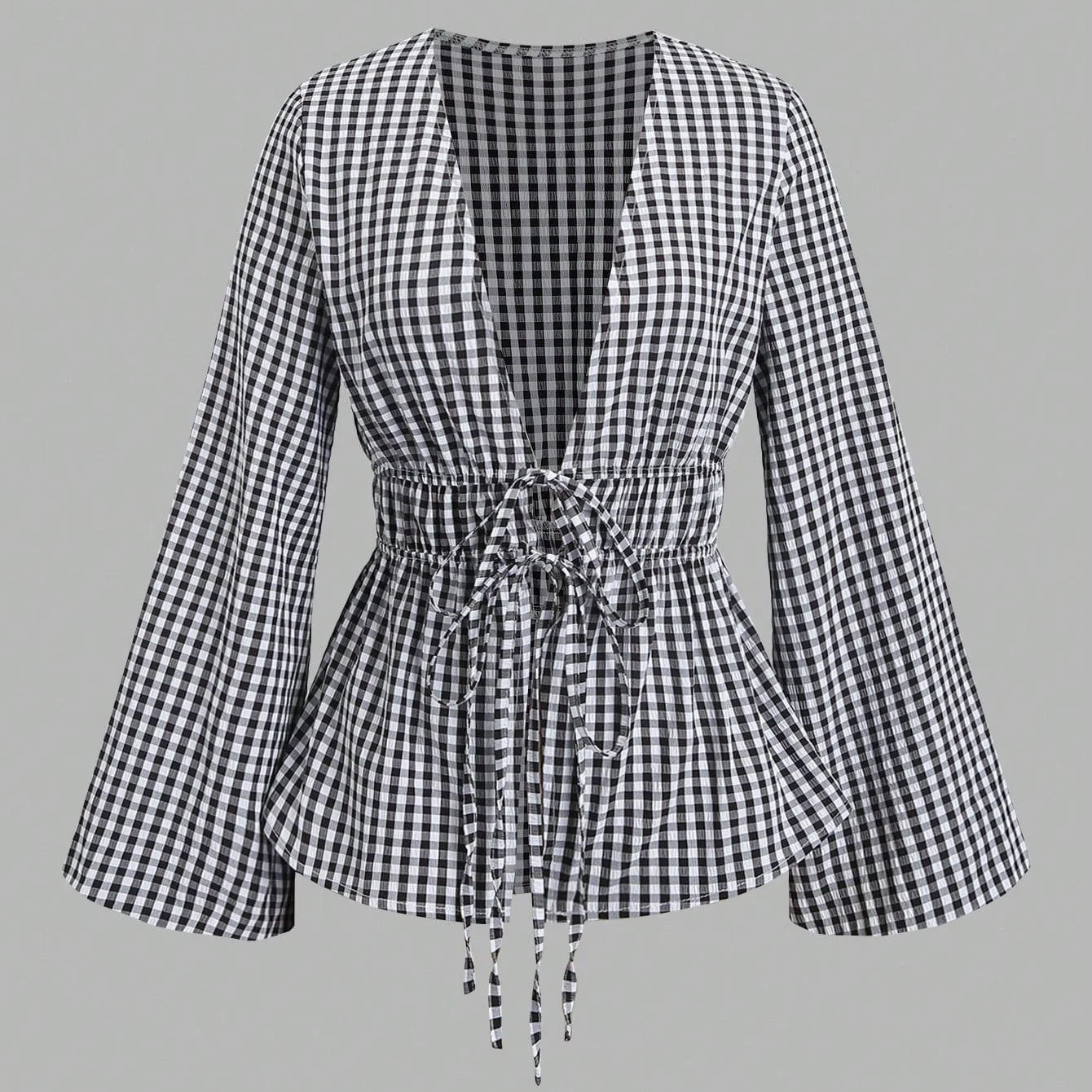 Striped Tie Bow Puff Sleeve Shirt