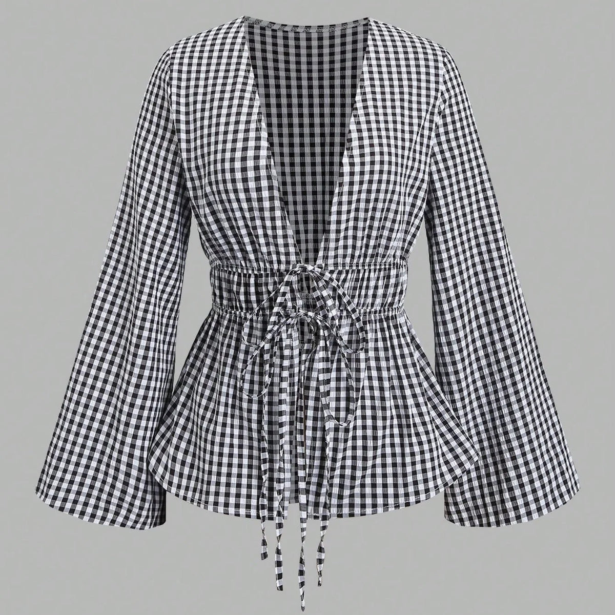 Gestreifte Bluse mit Schleifenband und Puffärmeln