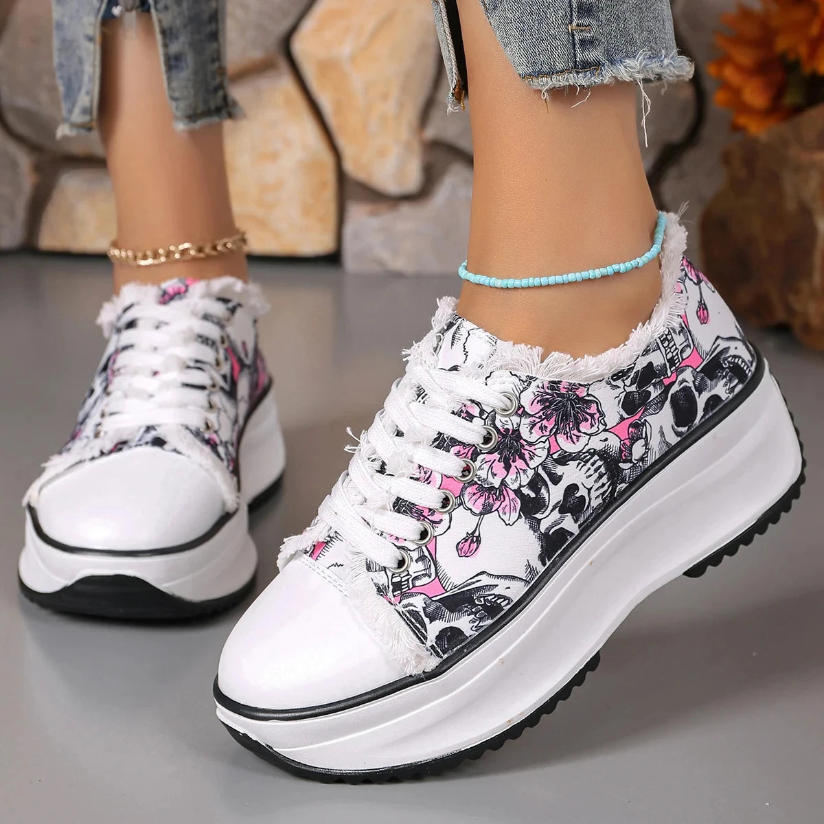 Elegante Blumenmuster Sneaker