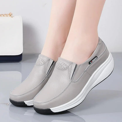 Platform Leather Slip On Shoes