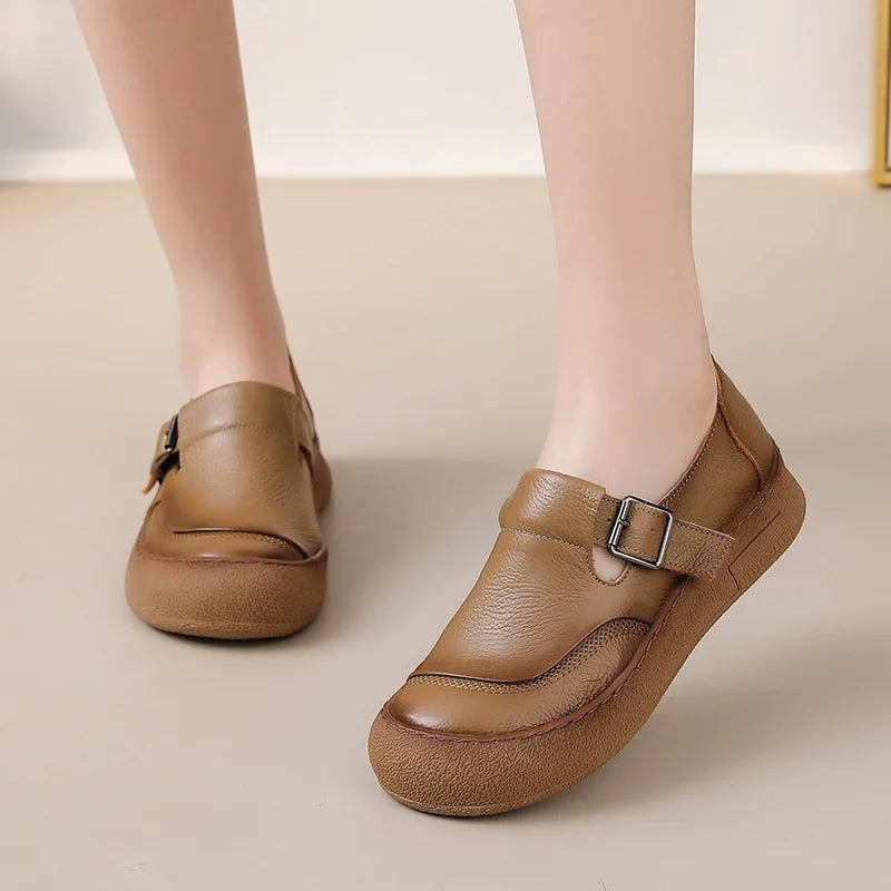 Premium Leather Buckle Strap Slip On Shoes