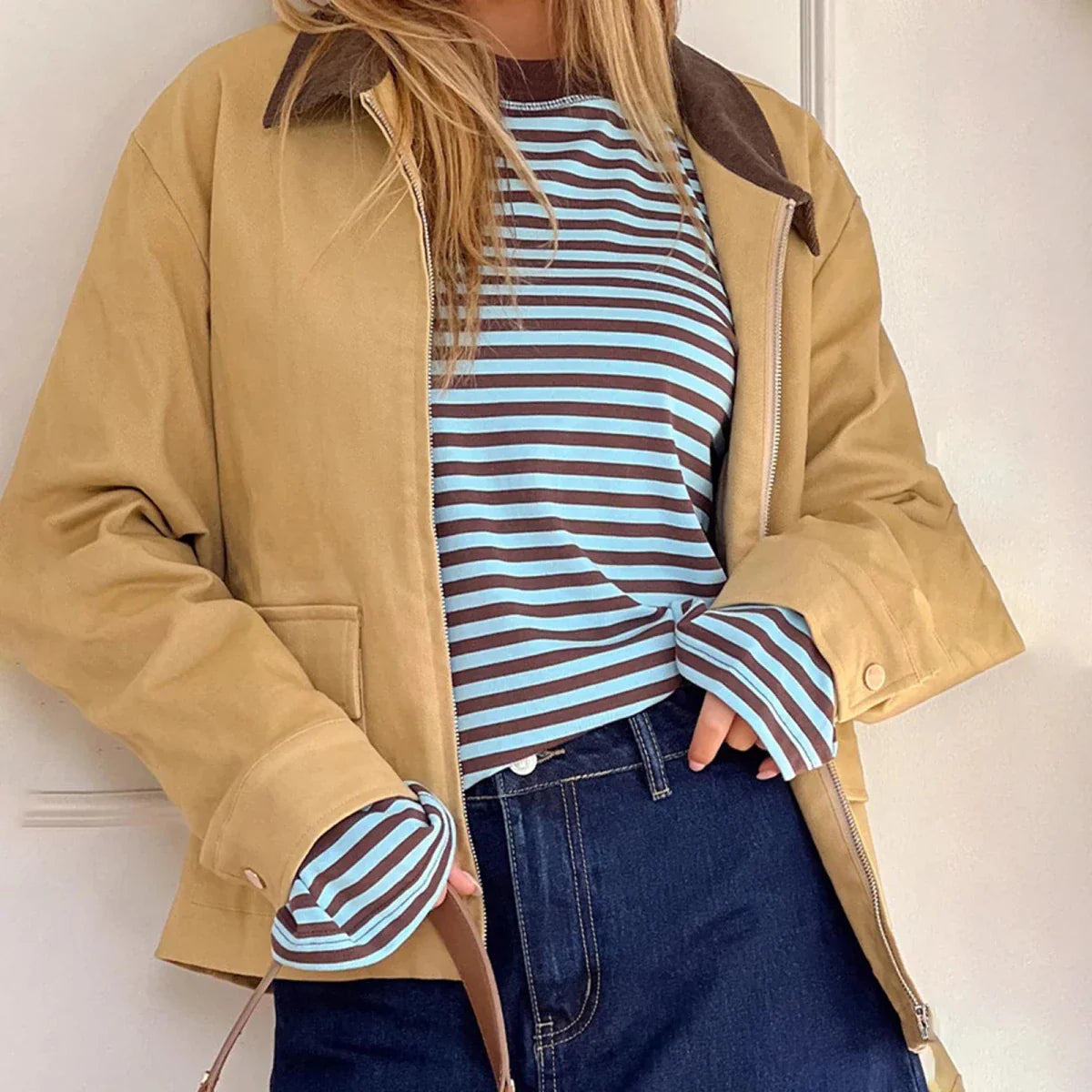 Oversized Striped Drop Shoulder Long Sleeve Top