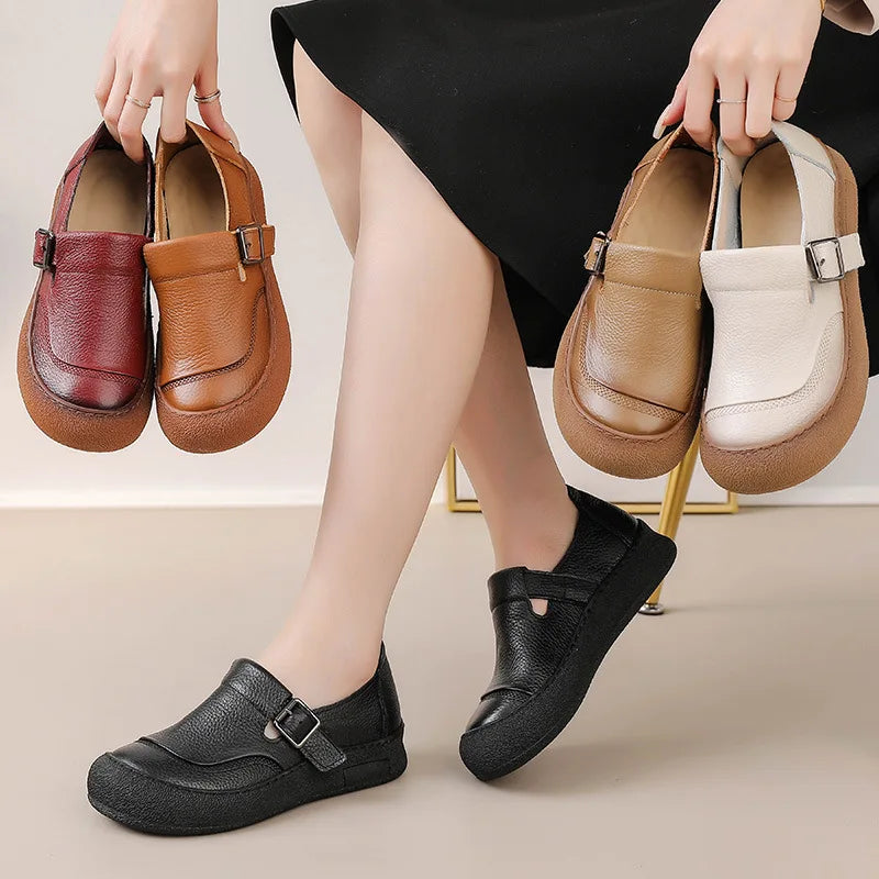 Premium Leather Buckle Strap Slip On Shoes