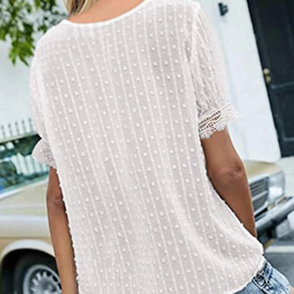 Elegantes Spitzen-Chiffon-Hemd mit kurzen Ärmeln für Büro und Freizeit