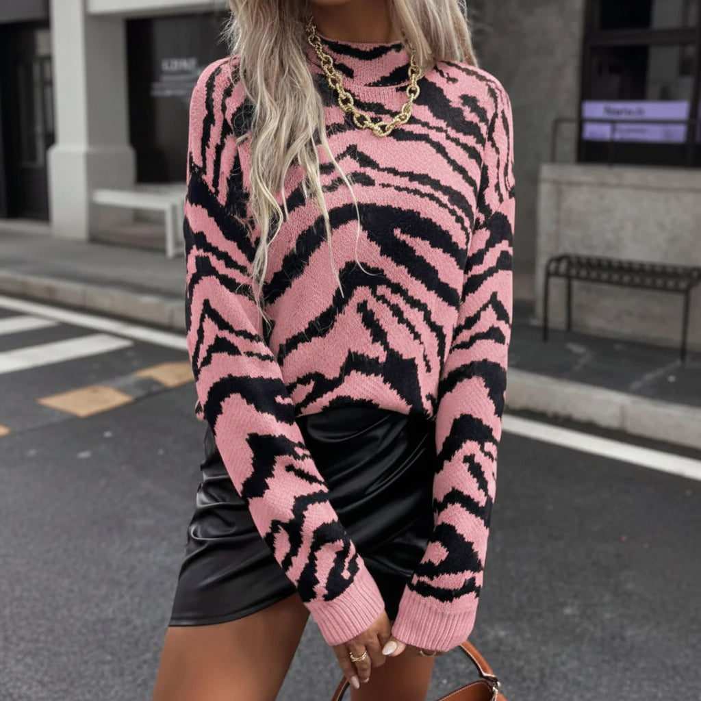 Gemütlicher Rundhals-Pullover mit Leopardenmuster für legere Mode