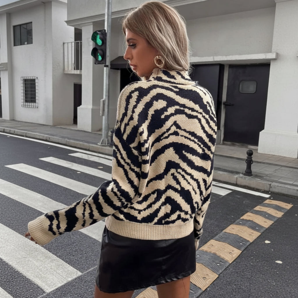 Gemütlicher Rundhals-Pullover mit Leopardenmuster für legere Mode