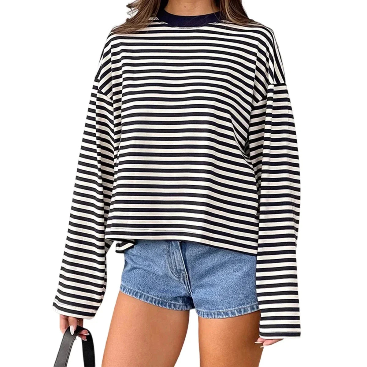 Oversized Striped Drop Shoulder Long Sleeve Top