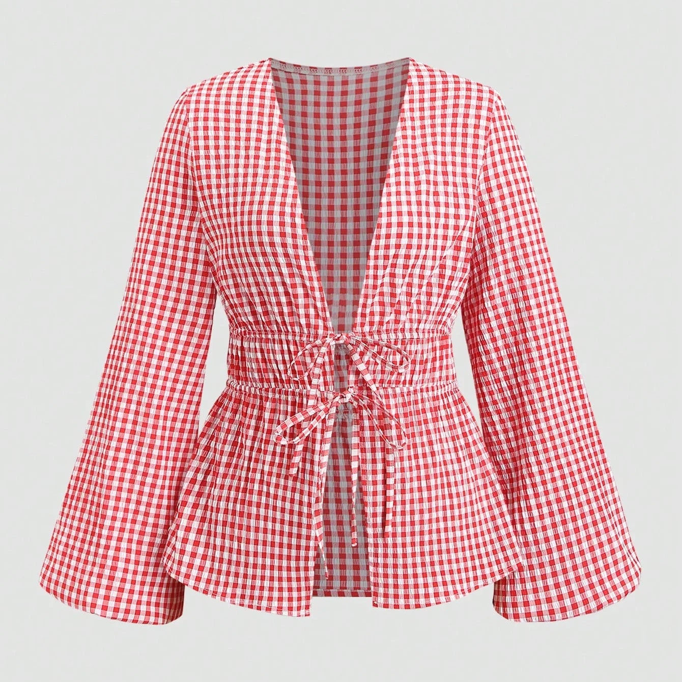 Striped Tie Bow Puff Sleeve Shirt