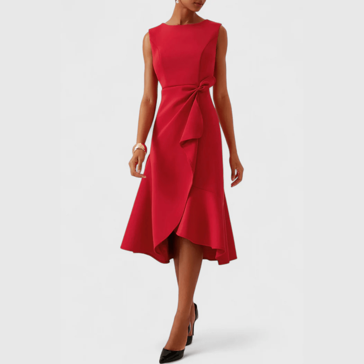 Elegant Sleeveless Midi Dress With Sculpted Fit