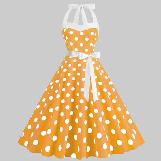 Graceful Polka Dot Puffy Dress with Big Swing Hemline