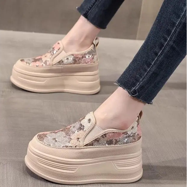 Pailletten Blumen Plateau-Sneaker