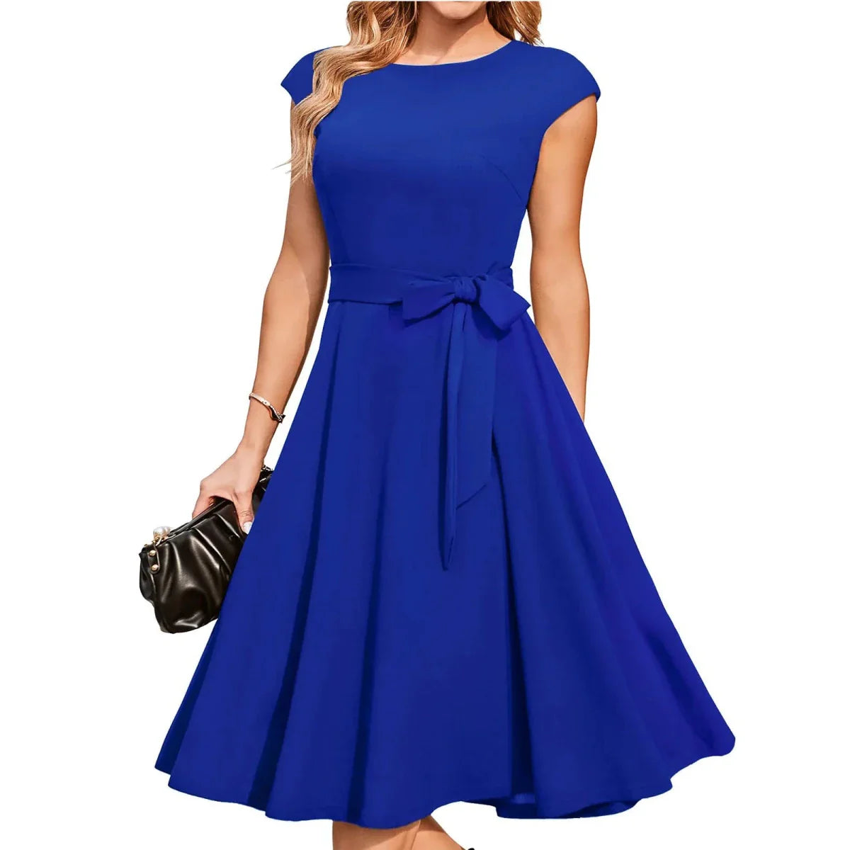 Women Elegant Sleeveless Tie Waist Cocktail Dress