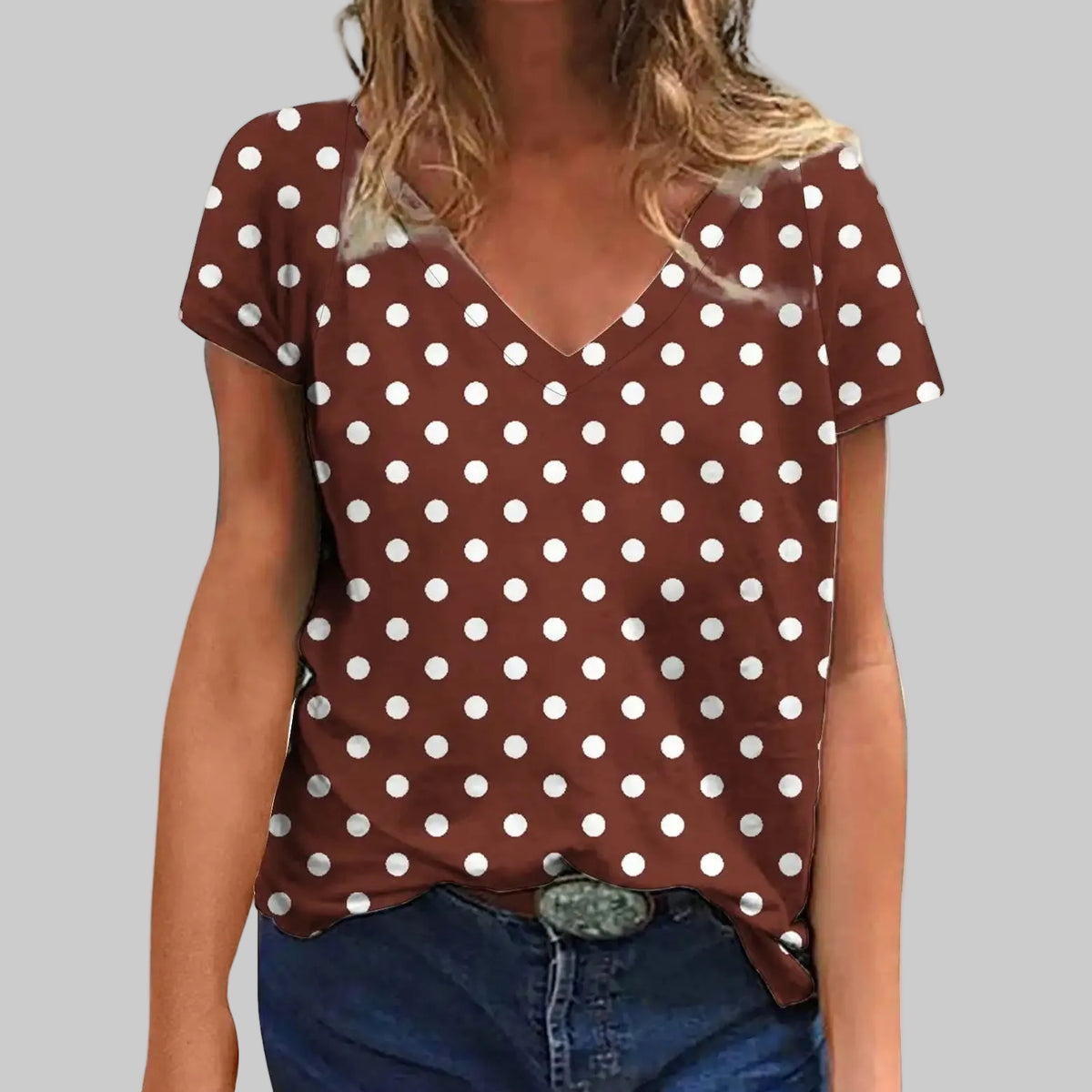 Modernes Polka-Dot-T-Shirt mit kurzen Ärmeln für den täglichen Komfort