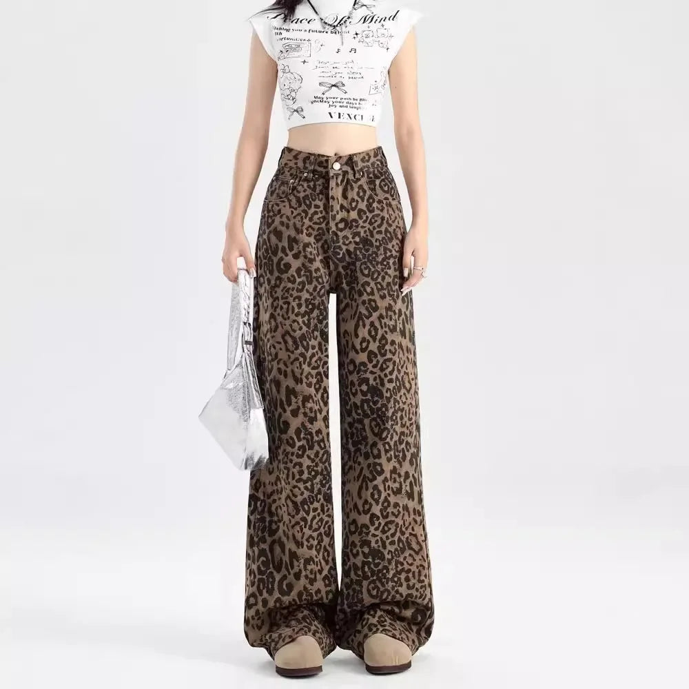 Modern Women’s Leopard Print Straight-Leg Loose Wide Pants