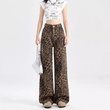 Modern Women’s Leopard Print Straight-Leg Loose Wide Pants