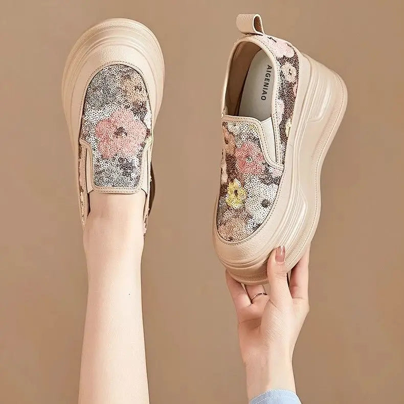 Pailletten Blumen Plateau-Sneaker
