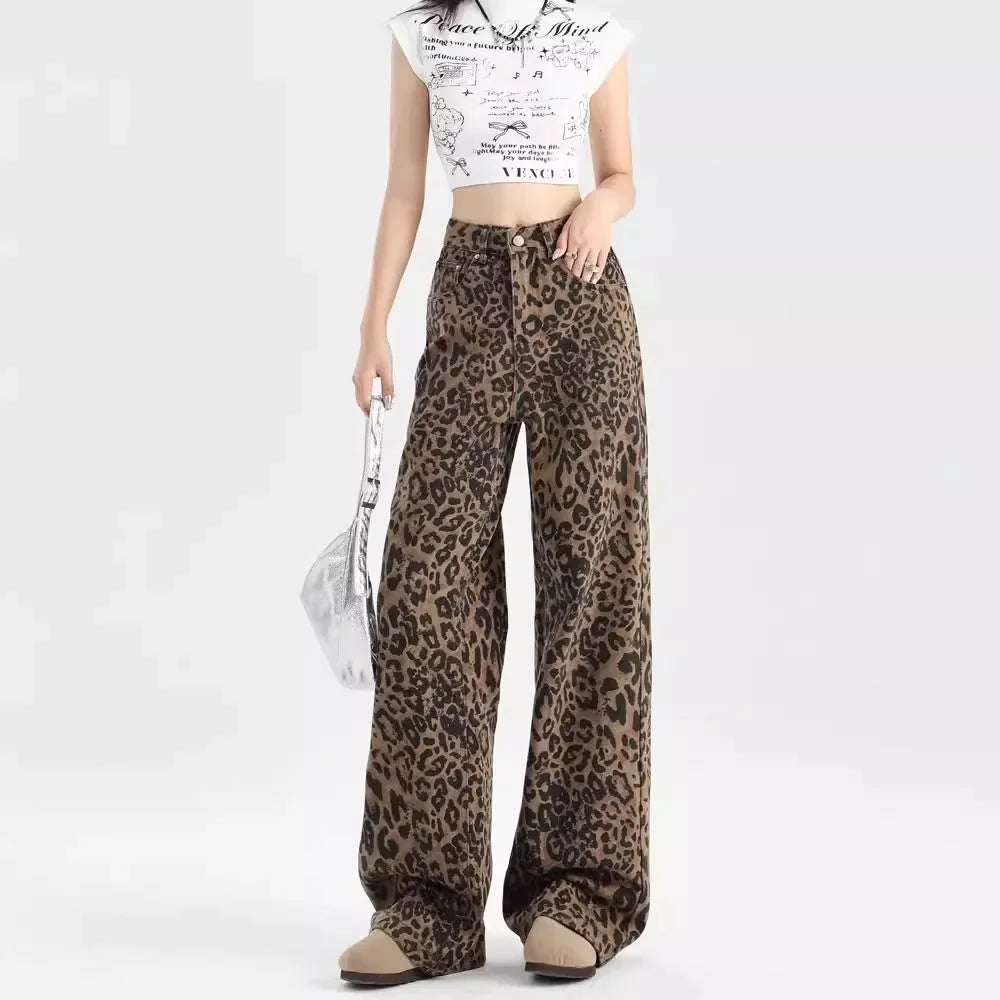 Modern Women’s Leopard Print Straight-Leg Loose Wide Pants