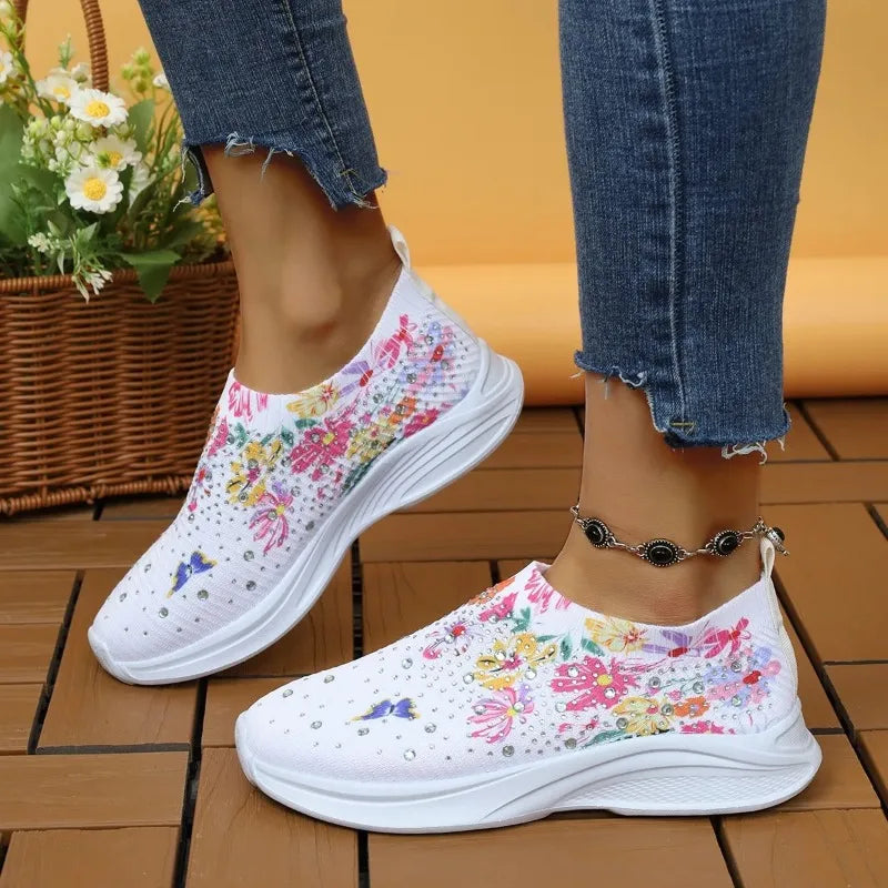 Blumenmuster Strick-Sneaker