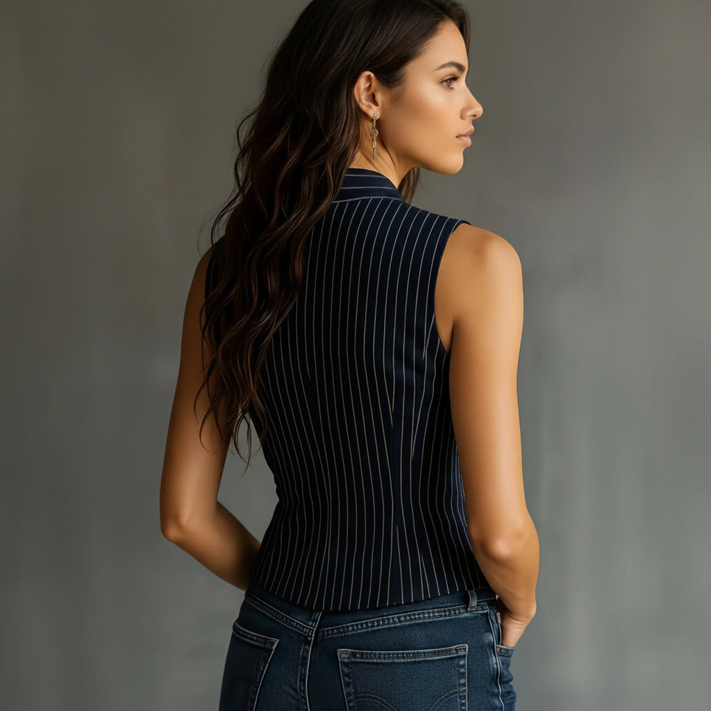 Vintage ärmellose Bluse mit vertikalen Streifen